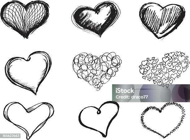 Cuore Set Discreti - Immagini vettoriali stock e altre immagini di Simbolo di cuore - Simbolo di cuore, Schizzo, Bianco e nero
