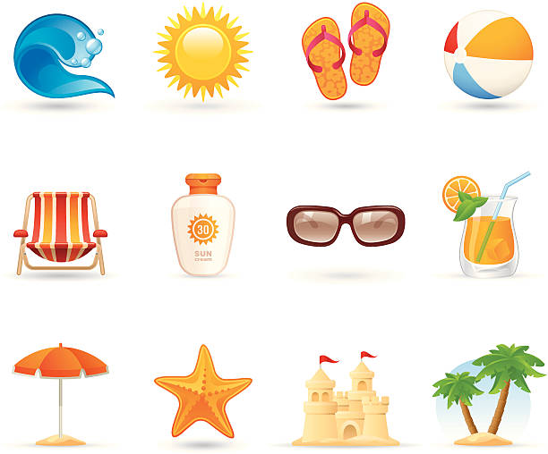 stockillustraties, clipart, cartoons en iconen met universal icons - sun sea and sand - onbewoond eiland