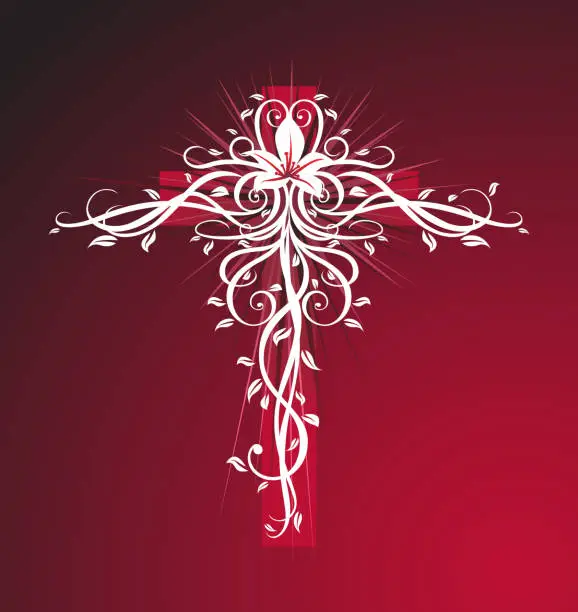 Vector illustration of Crucifix Floral Symbol