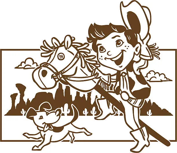 Vector illustration of Cowboy Kid Coloring Page