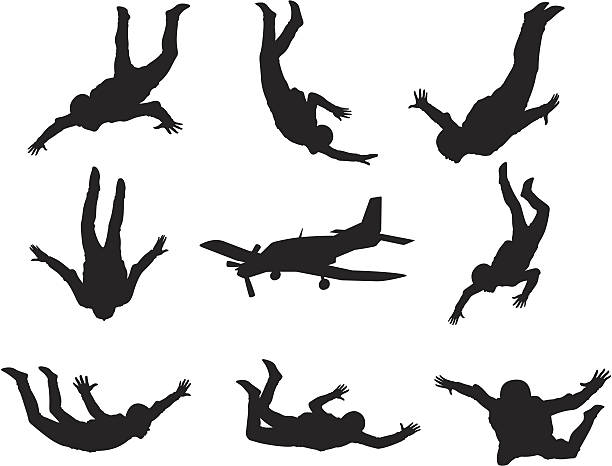 Skydiving Silhouettes vector art illustration