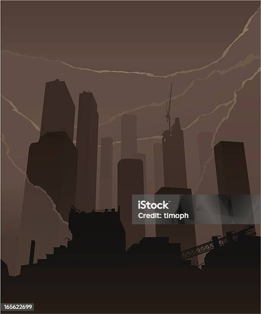 Небоскребы Smoke — стоковая векторная графика и другие изображения на тему Большой город - Большой город, Уничтоженный, Векторная графика