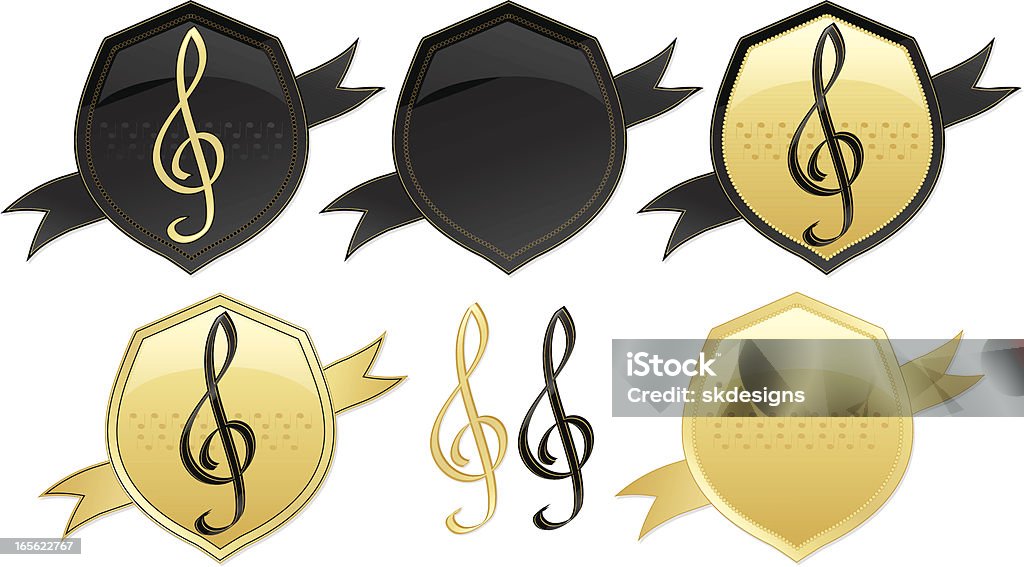 Comédie musicale Clefs sol, protège des éléments de Design-brillant or, noir - clipart vectoriel de Armoiries libre de droits