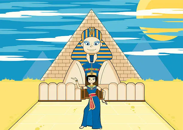 Vector illustration of Queen Nefertiti Egyptian & Sphinx