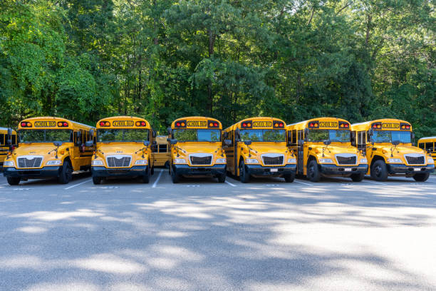 istock Front of a parked yellow school bus. 1656228842