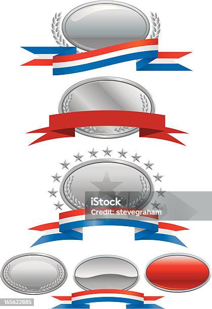 Ilustración de Medallones De Plata Placas Y Cintas y más Vectores Libres de Derechos de Elipse - Elipse, Placa conmemorativa, Color plateado