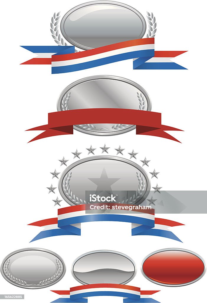 Серебристые медальоны, почетные значки и ленты - Векторная графика Эллипс роялти-фри