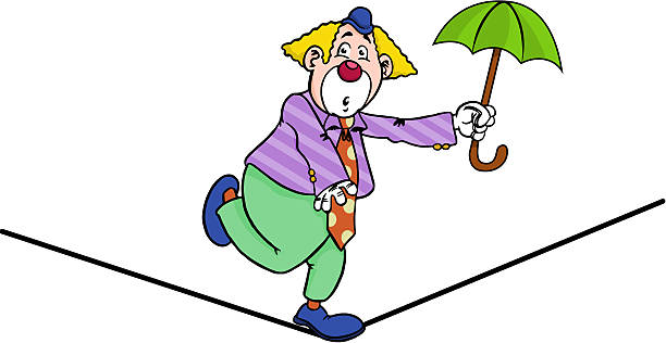 Tightrope walker clown vector art illustration
