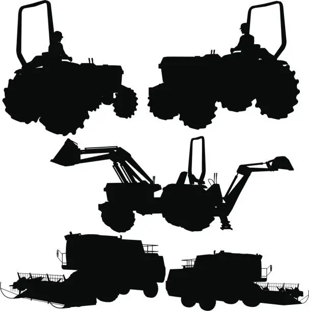 Vector illustration of Farm Equipment Silhouettes