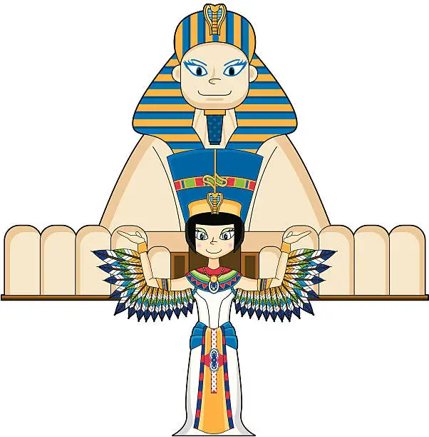 Vector illustration of Winged Nefertiti with Sphinx