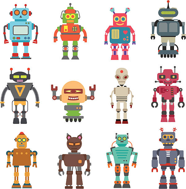 Twelve Robot Set vector art illustration