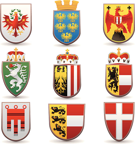 Wappen der Bundeslaender von Oesterreich チロル、ウィーン、ザルツブルク、オーバーエステライッヒニーダーエステライッヒ ベクターアートイラスト