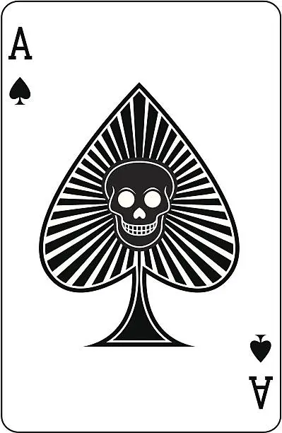 Vector illustration of Ace of Spades with skull playing card