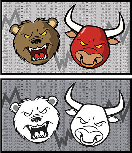 illustrazioni stock, clip art, cartoni animati e icone di tendenza di mercati toro e orso stock - bull bear stock market new york stock exchange