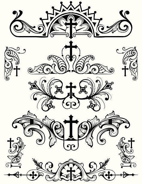 Cross Ornament Set christian religion symbols vector art illustration