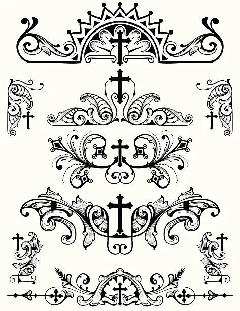 Vector illustration of Cross Ornament Set christian religion symbols