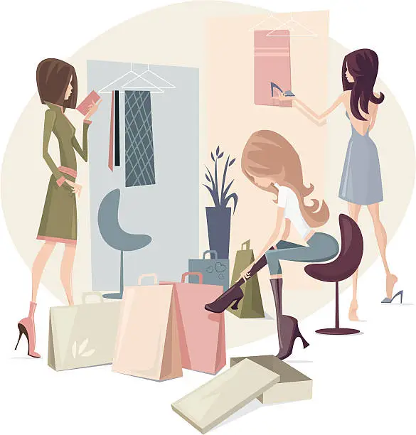 Vector illustration of Girls Shopping