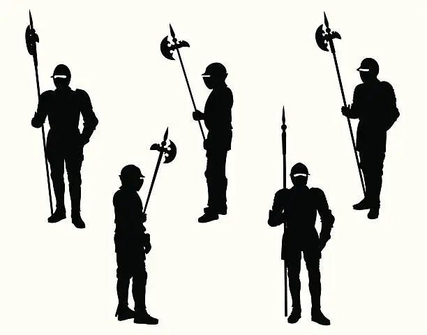 Vector illustration of Knights In Armor Vector Silhouette