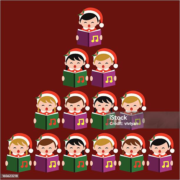 Caroling With Christmas Tree Stock Illustration - Download Image Now - Christmas, Christmas Tree, Preschool Building