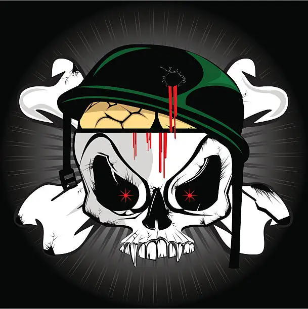 Vector illustration of Skull soldier  with brain exposed