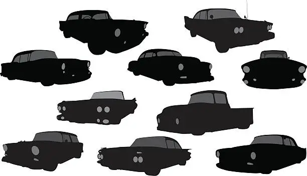 Vector illustration of Vector Silhouette of 1950's Vehicles