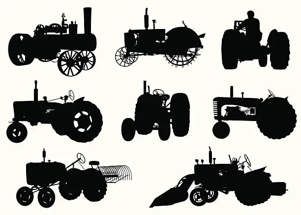 Vector illustration of Tractors Vector Silhouette