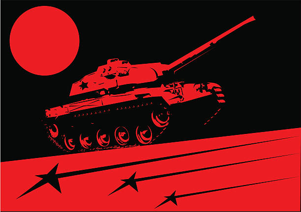 Red army An old tank rides in desert fields. Color can be easily changed. See also: armored tank stock illustrations