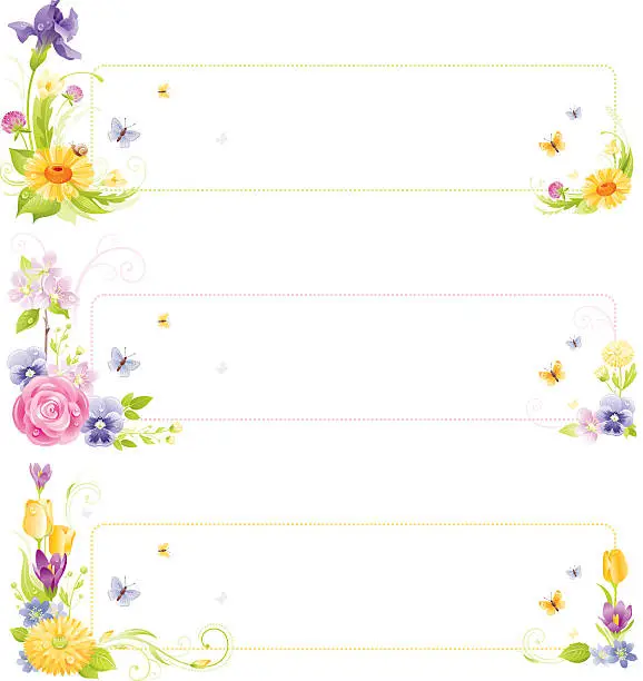 Vector illustration of Colorful banners with flowers and butterflies