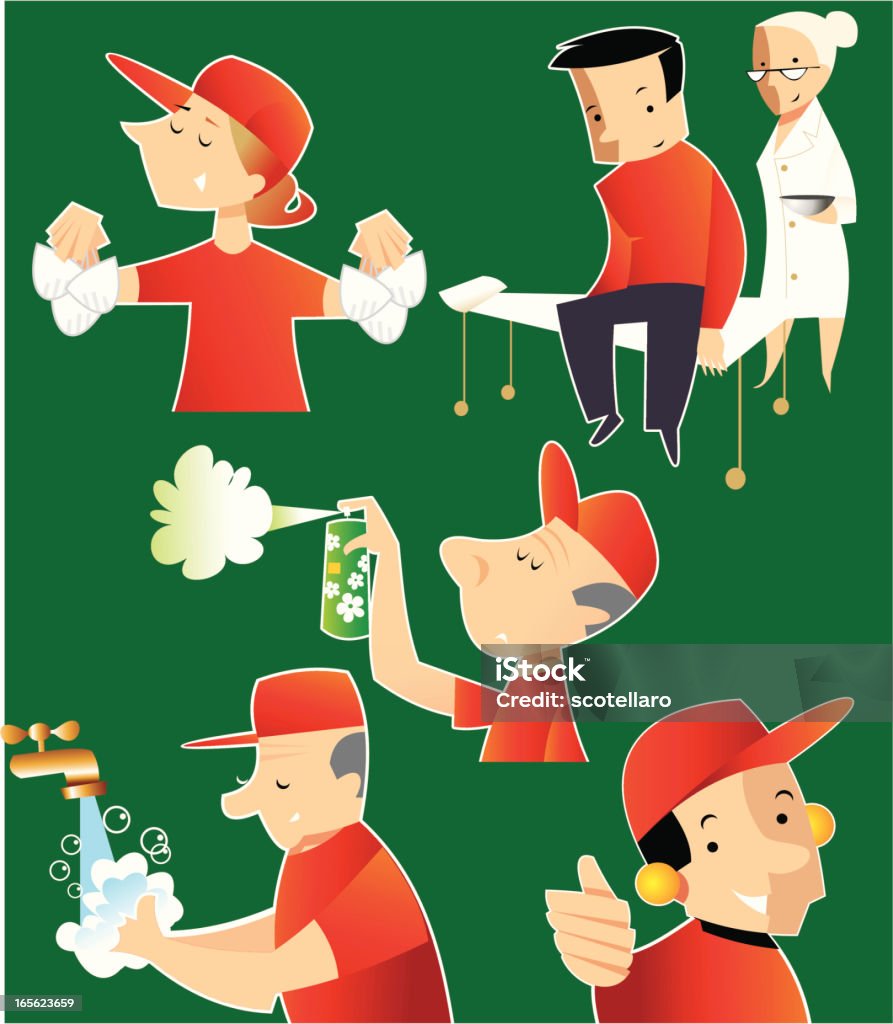 safety operators of a company in various situations relating to safety and health at work Aerosol Can stock vector