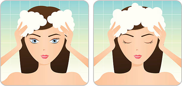 Washing Hair vector art illustration