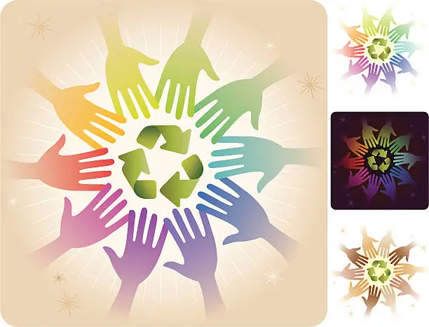 Vector illustration of Circle of hands - Recycling