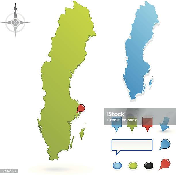 A Suécia Mapa - Arte vetorial de stock e mais imagens de Azul - Azul, Contorno, Cor verde