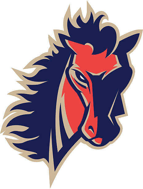 Horse head mascot "Logo style horse head mascot, colored version. Great for sports logos & team mascots." mustang stock illustrations