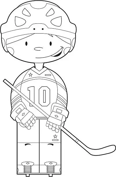 Vector illustration of Colour Me Hockey Boy in Helmet