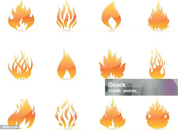 Icônes De Flamme Vecteurs libres de droits et plus d'images vectorielles de Abstrait - Abstrait, Allumer, Brillant