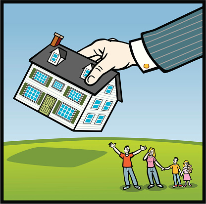 Great illustration of a family losing their home. Perfect for use in a real estate or business illustration. EPS and JPEG files included. Be sure to view my other real estate illustrations, thanks!