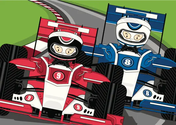 Vector illustration of Motor Racing Drivers on Track