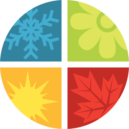 A colorful icon seperated in four sections, one for each season