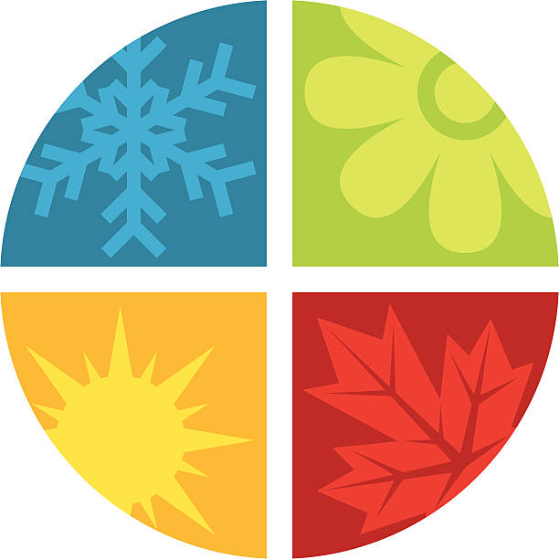 The Four Seasons A colorful icon seperated in four sections, one for each season season stock illustrations