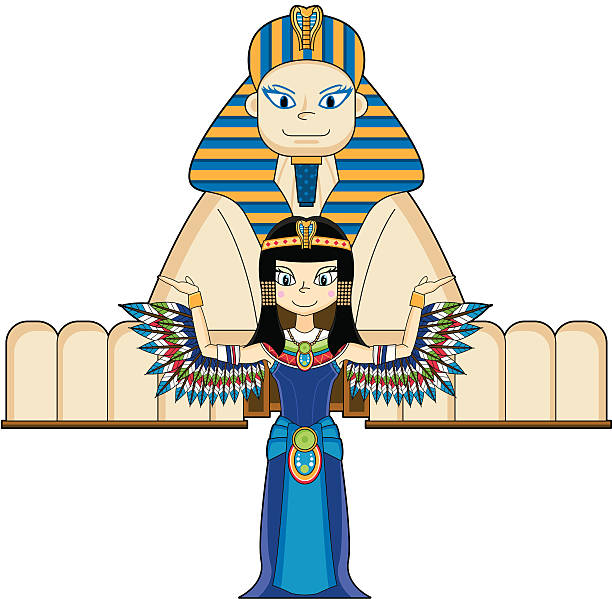 ilustraciones, imágenes clip art, dibujos animados e iconos de stock de alas con la esfinge al estilo cleopatra - traje de reina egipcia