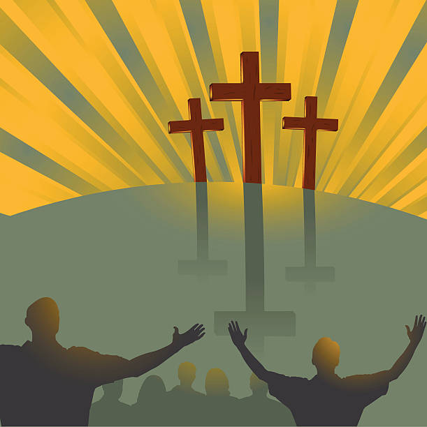 Worship at Cross worshippers at cross / faith in resurrection theme / layered vector file praise and worship stock illustrations