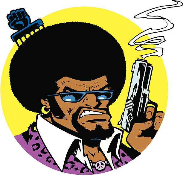 Vector illustration of Gangster -70's Brother with Hair Pick and Smoking Gun