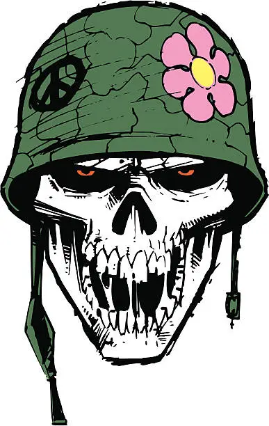 Vector illustration of Mlitary Army Skull with Helmet and Flower