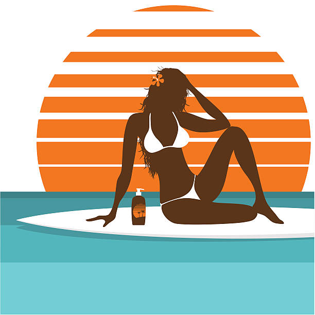 sunbath - women sensuality surfing water sport stock illustrations