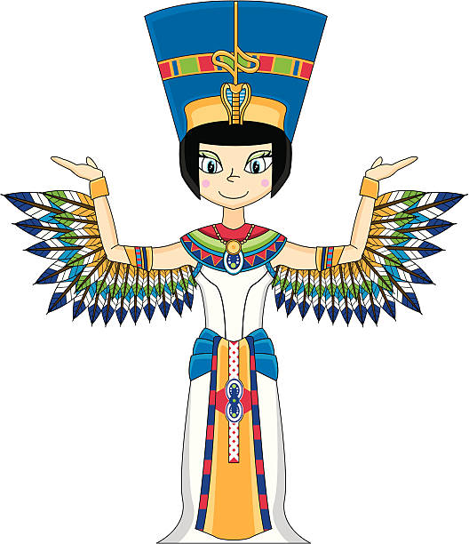 ilustraciones, imágenes clip art, dibujos animados e iconos de stock de linda nefertiti egipcia cama queen - traje de reina egipcia