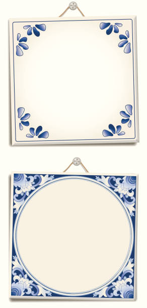 ilustraciones, imágenes clip art, dibujos animados e iconos de stock de anticuario holandés hyacinthus orientalis delft blue baldosas de texto - delftware