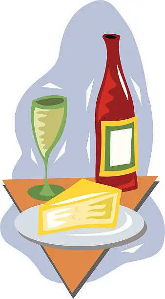 Vector illustration of Wine and cheese