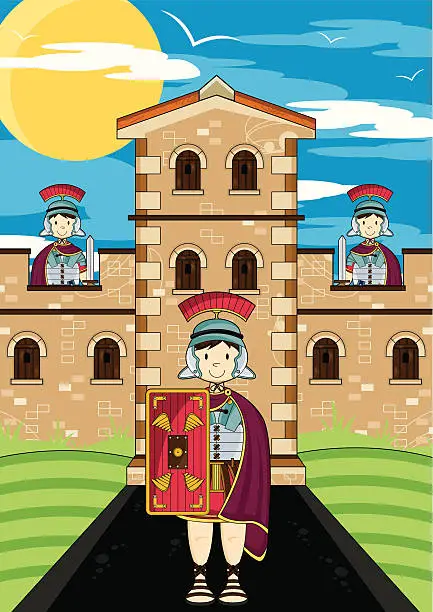 Vector illustration of Roman Soldiers Guarding Fort Tower