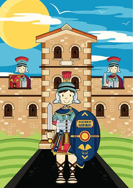 Vector illustration of Roman Soldiers Guarding Fort Tower