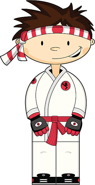 ilustrações, clipart, desenhos animados e ícones de menino bonito karate personagem - martial arts child judo computer graphic